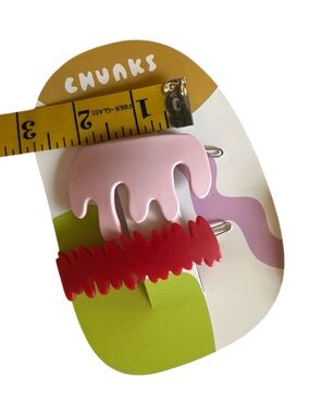 CHUNKS Arty Pink Drip & Red Wave Hair Barrettes bought in Seattle WA